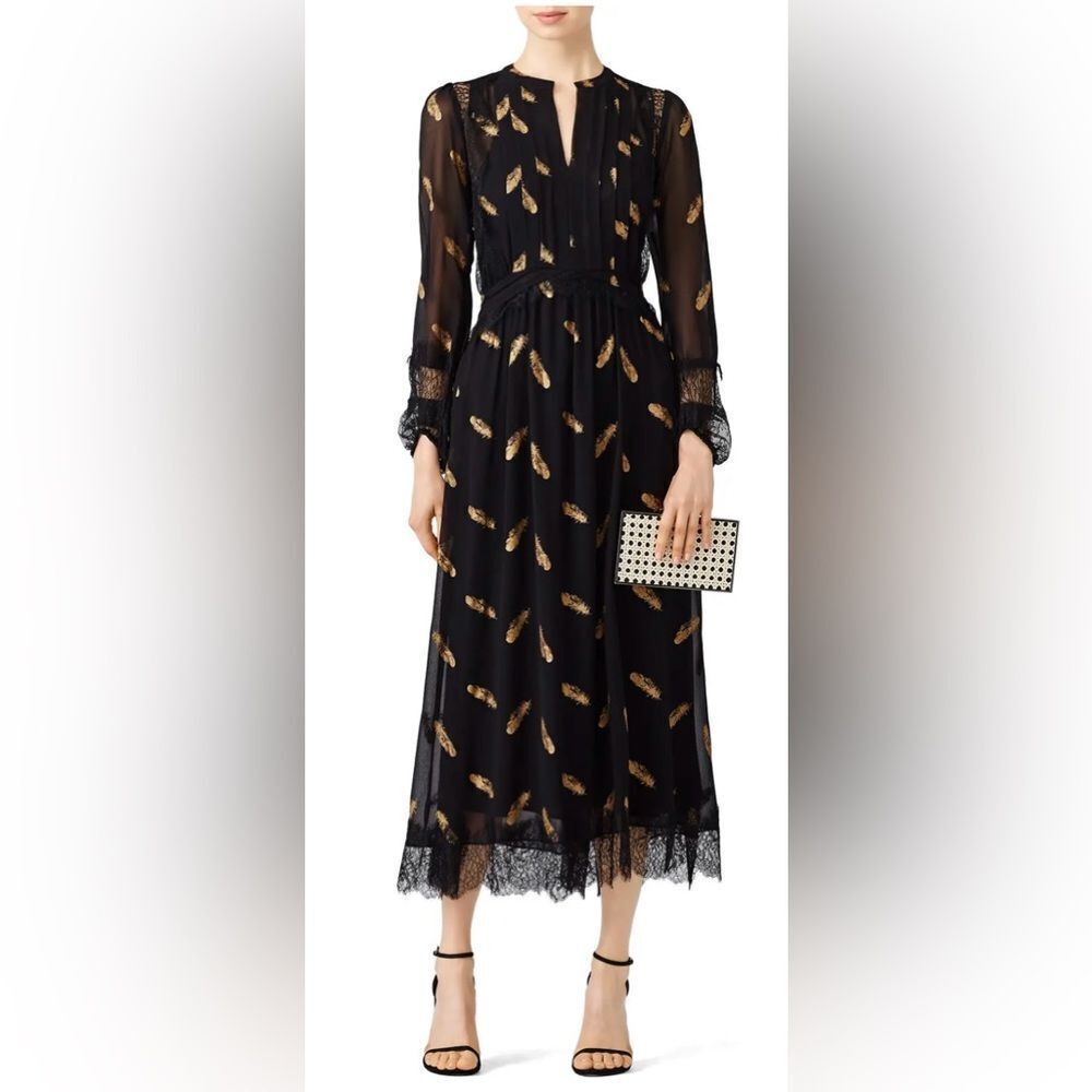The Kooples Elegant Black and Gold Women's midi Dress, XS